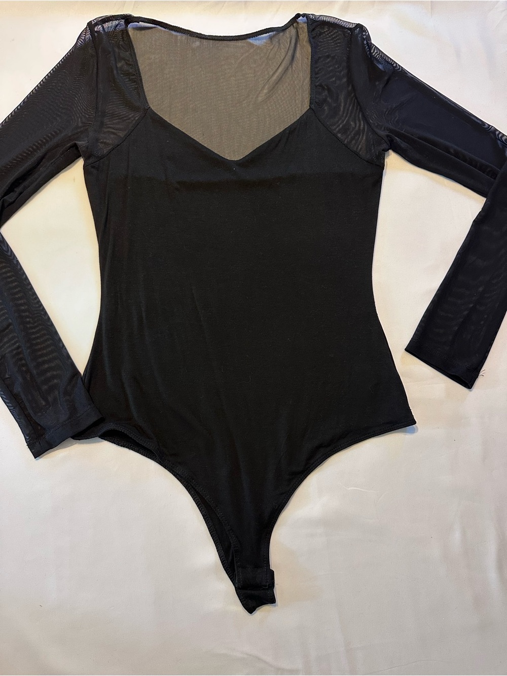 Long-Sleeve Black Mesh Paneled Bodysuit - Women
